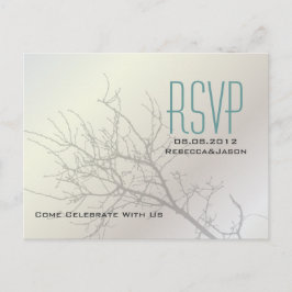 Cartão Postal De Convite Modern Love Birds Tree White Wedding RSVP