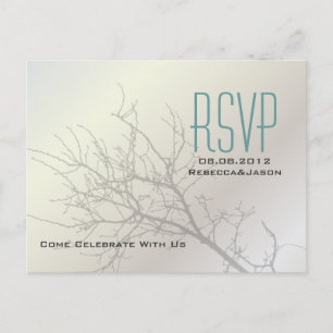 Cartão Postal De Convite Modern Love Birds Tree White Wedding RSVP