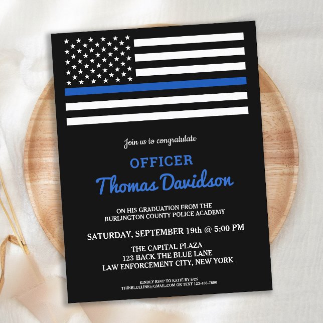 Cartão Postal De Convite Modern Police Officer Graduation Thin Blue Line In (Criador carregado)