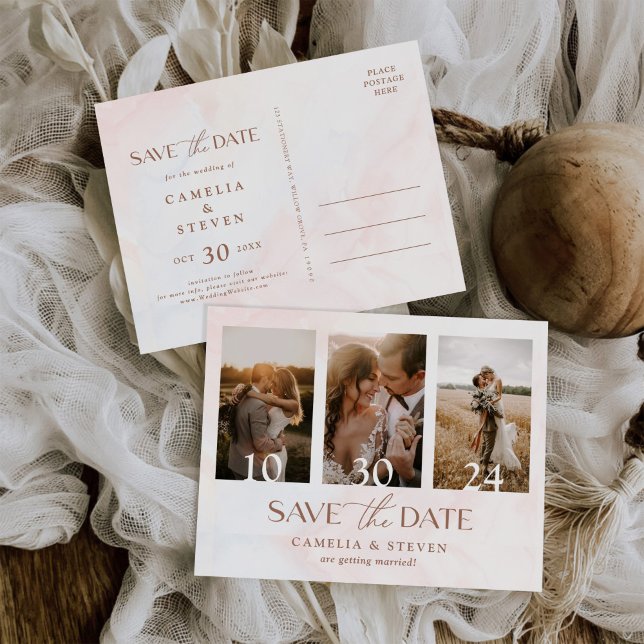 Cartão Postal De Convite Modern Wedding Save The Date Photo Collage Simple (Criador carregado)