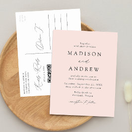 Cartão Postal De Convite Moderno Código QR de Casamento Elegante Rosa