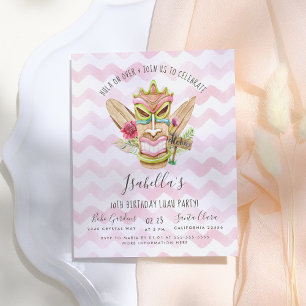 Cartão Postal De Convite Moderno Cor de Água Cor Floral, Partido Luau