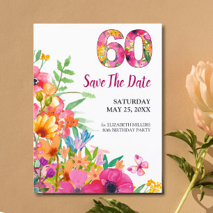 Cartão postal de convite moderno floral para 60º a