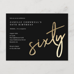 Cartão Postal De Convite Moderno Minimalista Dourado Tipo 60º Aniversário