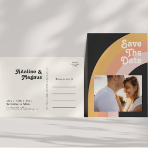 Cartão Postal De Convite Moderno Retro dos Anos 70 Foto Escura Arco-íris Sa