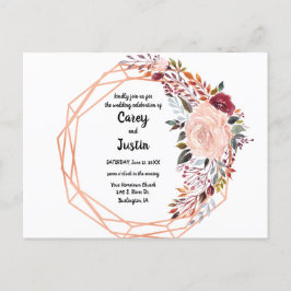 Cartão Postal De Convite Moldura Dourada Geométrica Floral Casamento