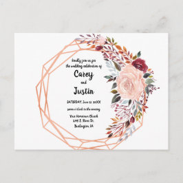 Cartão Postal De Convite Moldura Dourada Geométrica Floral Casamento