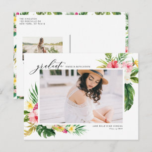 Cartão Postal De Convite Moldura Floral Tropical Aquarela Foto Graduação