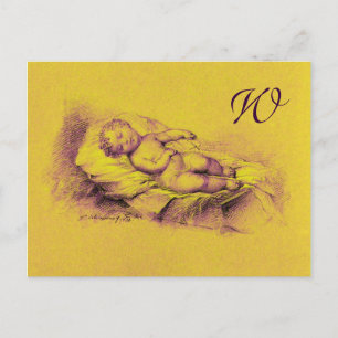 CARTÃO POSTAL DE CONVITE MONOGRAMA DE CHÁ DE FRALDAS AMARELO DOURADO, INFA