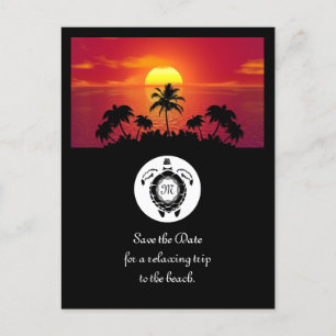 Cartão Postal De Convite Monograma de Diamante de Tartaruga do Mar Negro