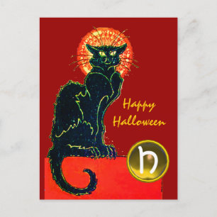 CARTÃO POSTAL DE CONVITE MONOGRAMA DO PARTIDO BLACK CAT HALLOWEEN
