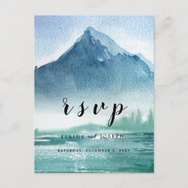 Cartão Postal De Convite Montanhas Rustic Watercolor Pine Lake Wedding Rsvp