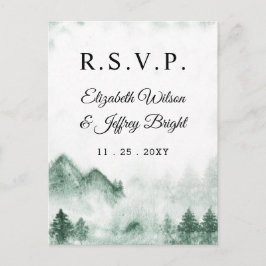 Cartão Postal De Convite Montanhas Rustic Watercolor Pine Winter RSVP