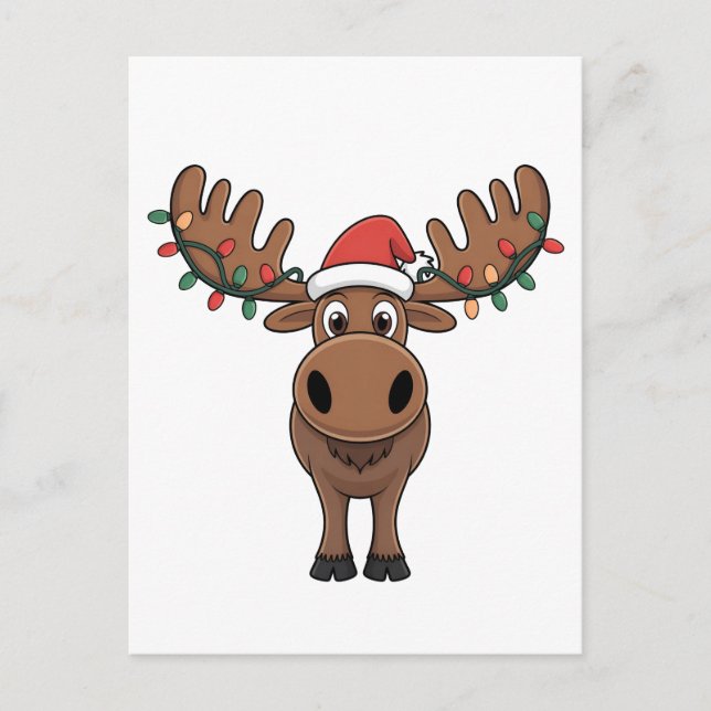 Cartão Postal De Convite Moose da árvore de Natal Luz Engraçada Xmas Moose  (Frente)