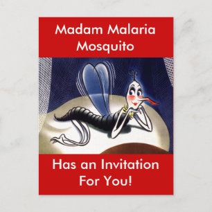 Cartão Postal De Convite Mosquito da senhora malária do vintage