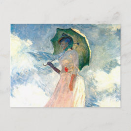Cartão Postal De Convite Mulher de Monet com Guarda-Chuva Virada para a Esq