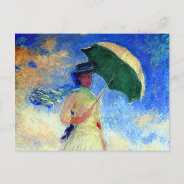 Cartão Postal De Convite Mulher Monet com Parasol à Direita (Frente)