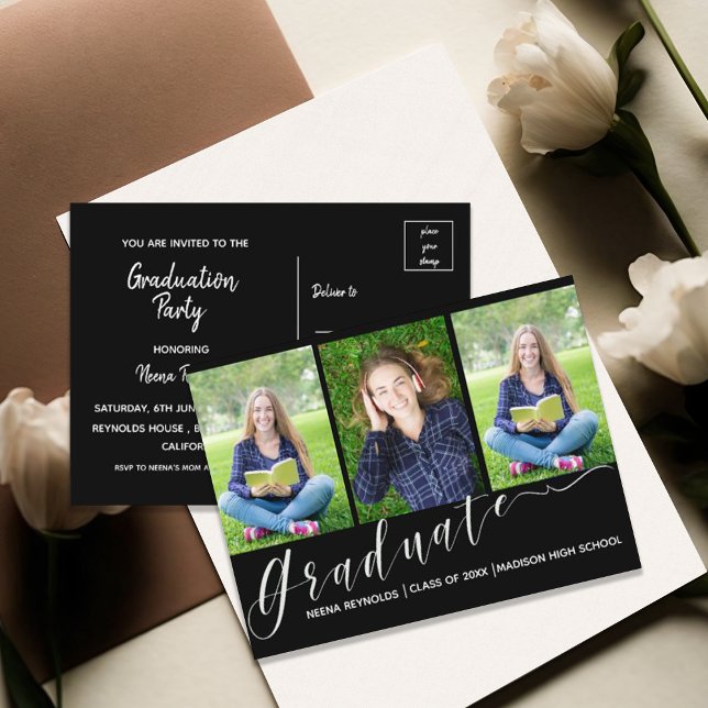 Cartão Postal De Convite Multi Photo | Script | Graduation Announcement (Modern Multi Photo Class of 2026 Graduation Party Invitation Postcard)