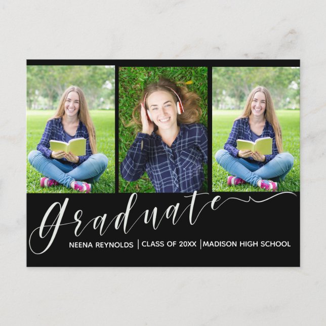 Cartão Postal De Convite Multi Photo | Script | Graduation Announcement (Frente)