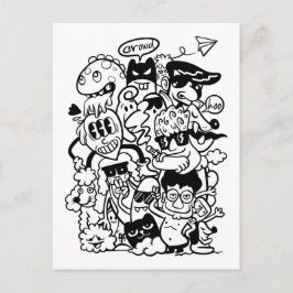 Cartão Postal De Convite Multidão de Personagens de Desenhos Animados Excên