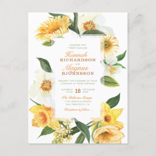 Cartão Postal De Convite Na moda Yellow Watercolor Daisies Casamento Floral