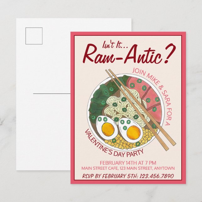 Cartão Postal De Convite Não é romântico o Dia dos Namorados com Ramen? (Frente/Verso)
