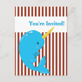 Cartão Postal De Convite Narral Ártico com Faixa Vermelha-Branca