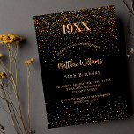 Cartão Postal De Convite Nascimento de ouro negro e preto<br><div class="desc">Um moderno,  elegante e convite. Um fundo preto decorado com confete de ouro. Personalizar e acrescentar ano de nascimento,  nome e detalhes.</div>