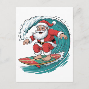 Cartão Postal De Convite Natal de Surfe Santa Festivo Feriado de Natal
