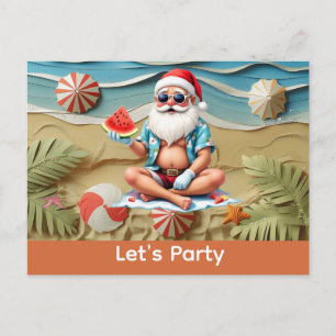 Cartão Postal De Convite Natal em julho com PAPEL DE PRESENTE SANTA CLAUS