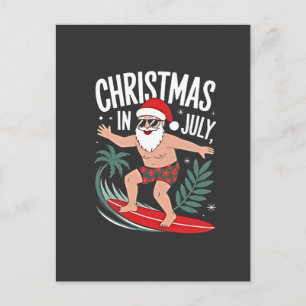 Cartão Postal De Convite Natal em Julho Piada de Natal Santa Praia