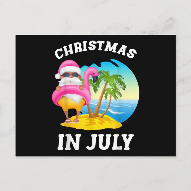 Cartão Postal De Convite Natal em Julho Santa Flamingo Piscina Verão (Frente)