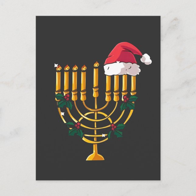 Cartão Postal De Convite Natal Hanukkah Papais noeis judeus Menorah (Frente)