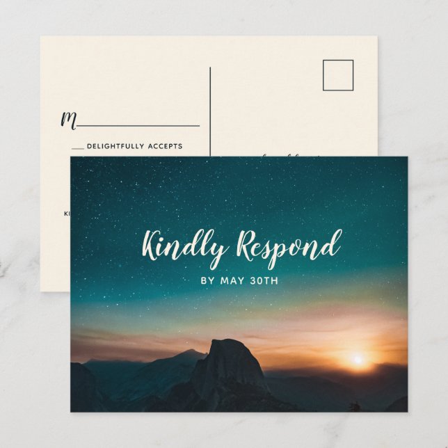 Cartão Postal De Convite Night Sky Galaxy Mountain Elegant Weding RSVP (Frente/Verso)