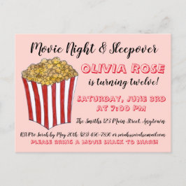 Cartão Postal De Convite Noite de Filme Cinema Pijama Pipoca Festa de Anive