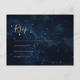 Cartão Postal De Convite Noite Estrelada Casamento Celestial Azul Naval Ele