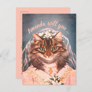 Cartão Postal De Convite Noiva gata bonita seja minha dama de honra/madrinh