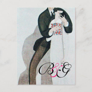 CARTÃO POSTAL DE CONVITE NOIVA & NOIVO ROMÂNTICOS MONOGRAMA DE FESTA DE CAS
