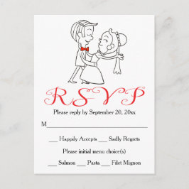 Cartão Postal De Convite Noiva RSVP Vermelha e Casamento Preto e Branco