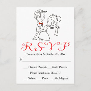 Cartão Postal De Convite Noiva RSVP Vermelha e Casamento Preto e Branco