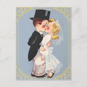 Cartão Postal De Convite Noivo e noiva de desenho animado personalizado