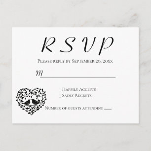 Cartão Postal De Convite Noivos Casamento Coração Floral RSVP Preto