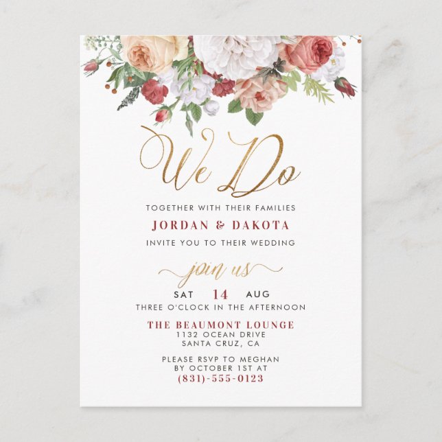 Cartão Postal De Convite Nós Fazemos | Casamento de Script Glitter Dourado  (Frente)