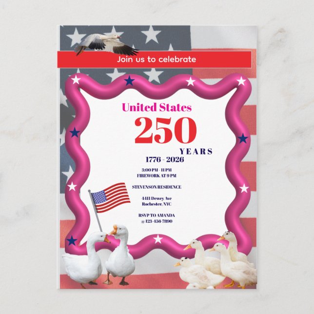 Cartão Postal De Convite Nós os Gansos Bobos Celebração Divertida de 250º A (Frente)