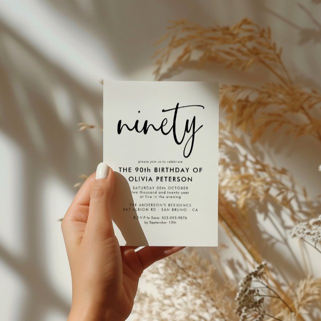Cartão Postal De Convite Noventa | 90 moderna, Festa de aniversário preto e (Criador carregado)