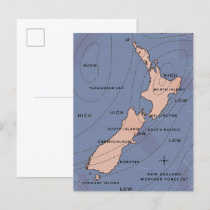 Cartão Postal De Convite novo mapa meteorológico de zealand Vintage