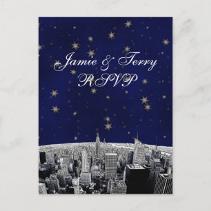 Cartão Postal De Convite NYC Skyline 2 Black White RSVP 1