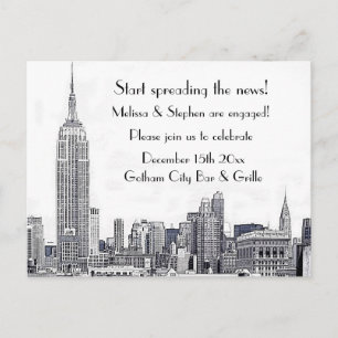 Cartão Postal De Convite NYC Skyline Etch 01 Festa de noivado nº 2