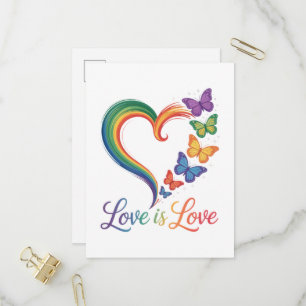 Cartão Postal De Convite O Amor é Amor LGBT Borboleta Coração Arco-íris