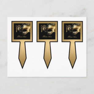 Cartão Postal De Convite O bolo de 3 copos escolhe o partido preto Dourado